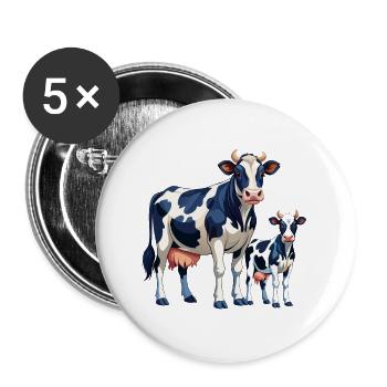 Holstein und Kälber Kuh - Buttons groß 56 mm (5er Pack) - Weiß - Vorne