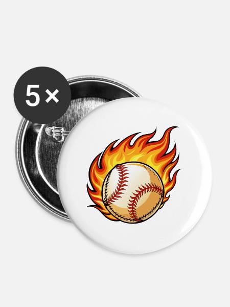 Flaming BaseBall - Buttons groß 56 mm (5er Pack) - Weiß