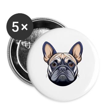 Französischer Bulldoggenkopf - Buttons groß 56 mm (5er Pack) - Weiß - Vorne