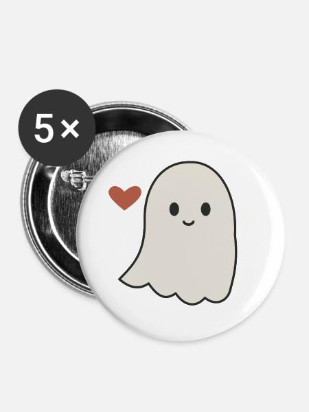 Halloween Geist Damen - Buttons groß 56 mm (5er Pack) - Weiß