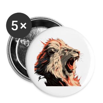 Löwenporträt im Flammenlook - Buttons groß 56 mm (5er Pack) - Weiß - Vorne