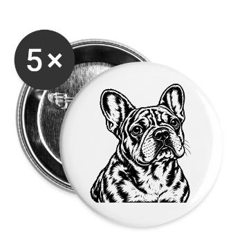 Französische Bulldogge – Schwarz Weiß Porträt - Buttons groß 56 mm (5er Pack) - Weiß - Vorne