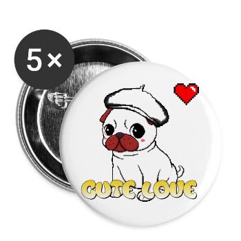 Süßer Liebes-Mops - Buttons groß 56 mm (5er Pack) - Weiß - Vorne