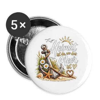 Heimat am Meer: Anker & Küste - Buttons groß 56 mm (5er Pack) - Weiß - Vorne