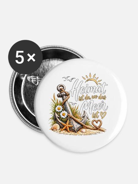 Heimat am Meer: Anker & Küste - Buttons groß 56 mm (5er Pack) - Weiß
