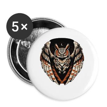 Eule Bergwappen - Buttons groß 56 mm (5er Pack) - Weiß - Vorne