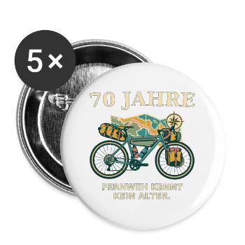 70 Jahre Fernweh Fahrrad - Buttons groß 56 mm (5er Pack) - Weiß - Vorne