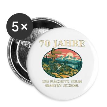 70 Jahre: Nächste Tour Wartet Schon - Buttons groß 56 mm (5er Pack) - Weiß - Vorne