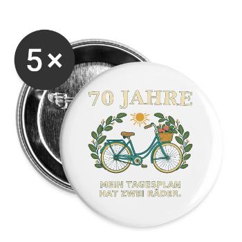 70 Jahre Fahrrad Tagesplan - Buttons groß 56 mm (5er Pack) - Weiß - Vorne