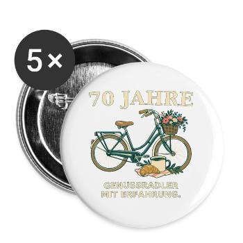 70 Jahre Genussradler Fahrraddesign - Buttons groß 56 mm (5er Pack) - Weiß - Vorne