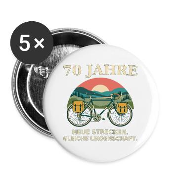70 Jahre Fahrradliebe - Buttons groß 56 mm (5er Pack) - Weiß - Vorne
