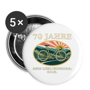 70 Jahre Lieblingsgang: Fahrrad-Retro - Buttons groß 56 mm (5er Pack) - Weiß - Vorne