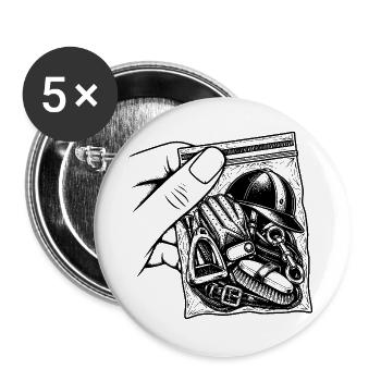 Pferdesucht – Reitbeutel-Steigbügelbombe - Buttons groß 56 mm (5er Pack) - Weiß - Vorne