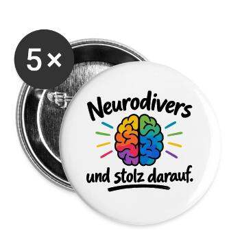 Neurodiversität strahlt bunt - Buttons groß 56 mm (5er Pack) - Weiß - Vorne