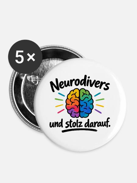 Neurodiversität strahlt bunt - Buttons groß 56 mm (5er Pack) - Weiß
