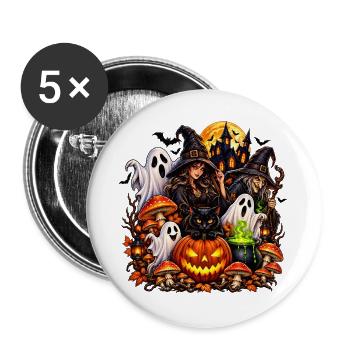 Magische Halloween Hexen & Geist - Buttons groß 56 mm (5er Pack) - Weiß - Vorne