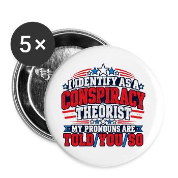 Verschwörungspronomen Satire Tee - Buttons groß 56 mm (5er Pack) - Weiß - Vorne