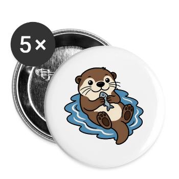 Otter Fisch Wasser Niedlich Tier Vektor Shirt - Buttons groß 56 mm (5er Pack) - Weiß - Vorne