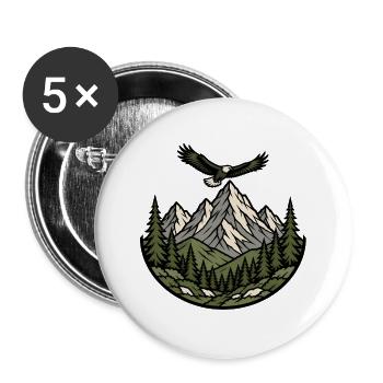Berge Adler Wald Emblem Wandern Natur Vektor Shirt - Buttons groß 56 mm (5er Pack) - Weiß - Vorne