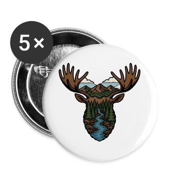 Elch Wald Fluss Landschaft Wildnis Vektor Shirt - Buttons groß 56 mm (5er Pack) - Weiß - Vorne
