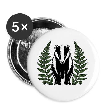 Dachs Farne Wald Tiere Heimisch Natur Vektor Shirt - Buttons groß 56 mm (5er Pack) - Weiß - Vorne