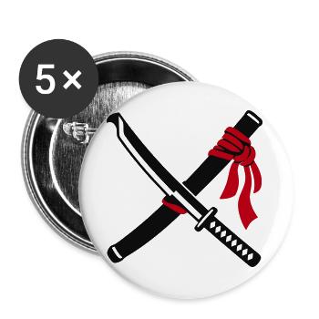 Gekreuzte Katana Schwerter Logo - Buttons groß 56 mm (5er Pack) - Weiß - Vorne