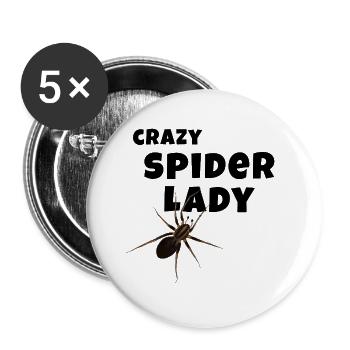 Crazy Spider Lady - Spinnen Liebhaberin - Buttons groß 56 mm (5er Pack) - Weiß - Vorne