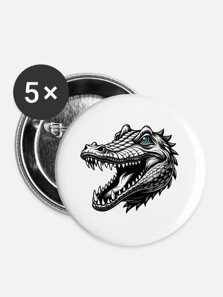 Krokodil - Buttons groß 56 mm (5er Pack) - Weiß