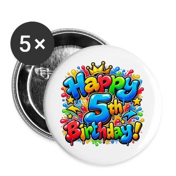 Herzlichen Glückwunsch zum 5. Geburtstag Graffiti: Epische Straßenparty! - Buttons groß 56 mm (5er Pack) - Weiß - Vorne
