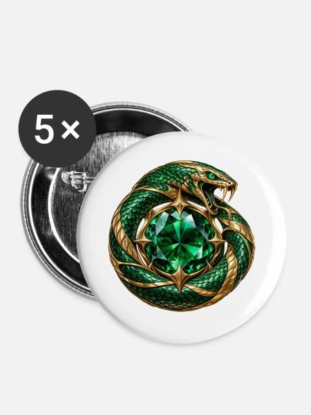 Smaragdgrüner Ouroboros - Buttons groß 56 mm (5er Pack) - Weiß