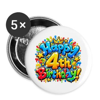 Herzlichen Glückwunsch zum 4. Geburtstag Graffiti: Großartige Straßenparty! - Buttons groß 56 mm (5er Pack) - Weiß - Vorne