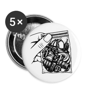Feuerwehr-Sucht – Feuerwehrlanzen-Helmbeutel - Buttons groß 56 mm (5er Pack) - Weiß - Vorne