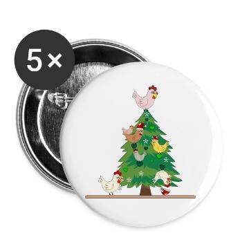 Weihnachten Hühnerstall Hühner - Buttons groß 56 mm (5er Pack) - Weiß - Vorne