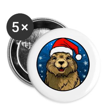 Murmeltiere Christmas - Buttons groß 56 mm (5er Pack) - Weiß - Vorne