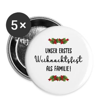 Erstes Weihnachtsfest Familie - Buttons groß 56 mm (5er Pack) - Weiß - Vorne
