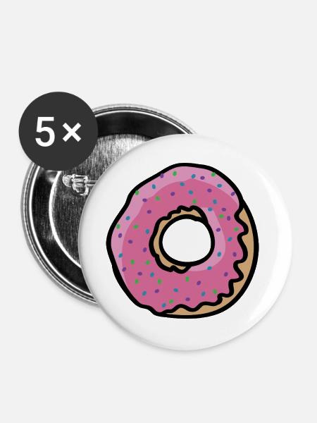 Rosa Donut-Grafik - Buttons groß 56 mm (5er Pack) - Weiß