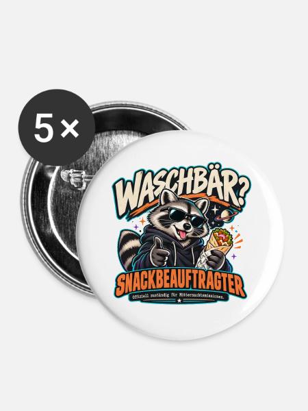 Waschbar Snackbeauftragter - Buttons groß 56 mm (5er Pack) - Weiß
