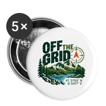Off The Grid Berglandschaft Kompass - Buttons groß 56 mm (5er Pack) - Weiß - Vorne