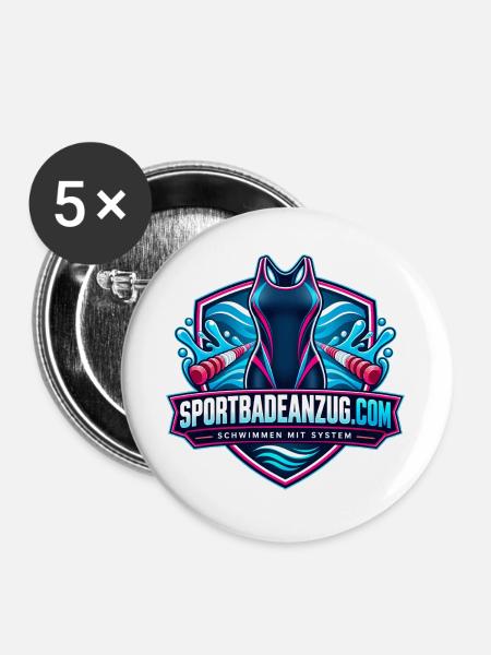 Wasserwellen Sprintanzug Logo - Buttons groß 56 mm (5er Pack) - Weiß