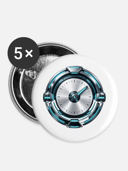 Tacho Cyan Silber - Buttons groß 56 mm (5er Pack) - Weiß