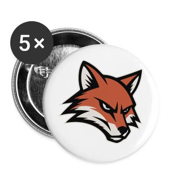 Fuchs-Maskottchen-Logo – Wütender Roter Fuchskopf - Buttons groß 56 mm (5er Pack) - Weiß - Vorne