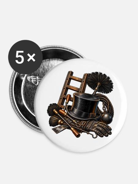 Schornsteinfeger – Werkzeug und Handwerkskunst - Buttons groß 56 mm (5er Pack) - Weiß