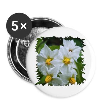 Weiße Kartoffel Blüten mit gelben Staubgefäßen - Buttons groß 56 mm (5er Pack) - Weiß - Vorne