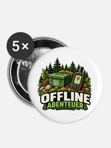 Offline Abenteuer - Buttons groß 56 mm (5er Pack) - Weiß