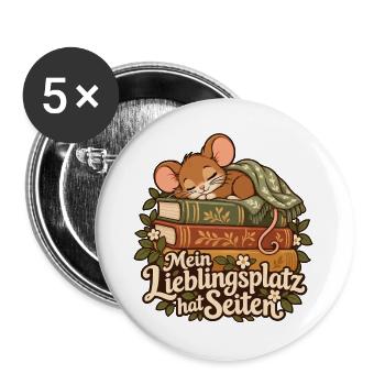Mein Lieblingsplatz am Bücherstapel - Buttons groß 56 mm (5er Pack) - Weiß - Vorne