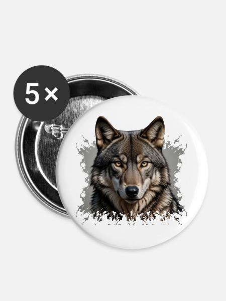 Wolfskopf im Farbsplatter - Buttons groß 56 mm (5er Pack) - Weiß
