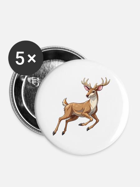 Weißwedelhirsch-Springen - Buttons groß 56 mm (5er Pack) - Weiß