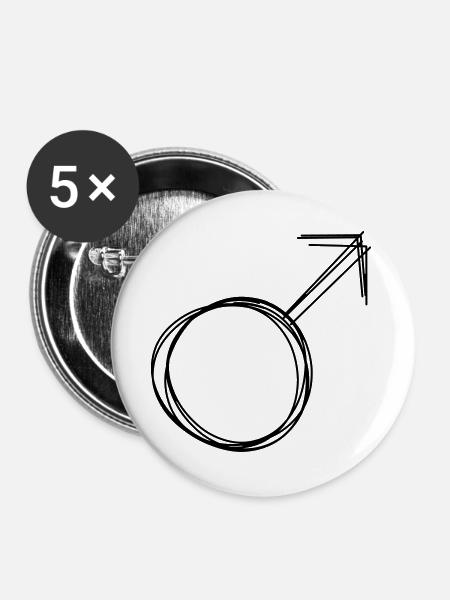 Männlich Zeichen handgezeichnet - Buttons groß 56 mm (5er Pack) - Weiß