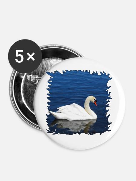 Schwan auf blauem Wasser - Buttons groß 56 mm (5er Pack) - Weiß