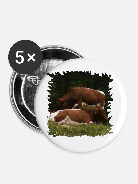 Pinzgauer Rindvieh auf der Weide - Buttons groß 56 mm (5er Pack) - Weiß
